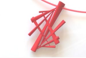 A red pendant, designed with Anarkik3D Design, 3D printed in polyamide 